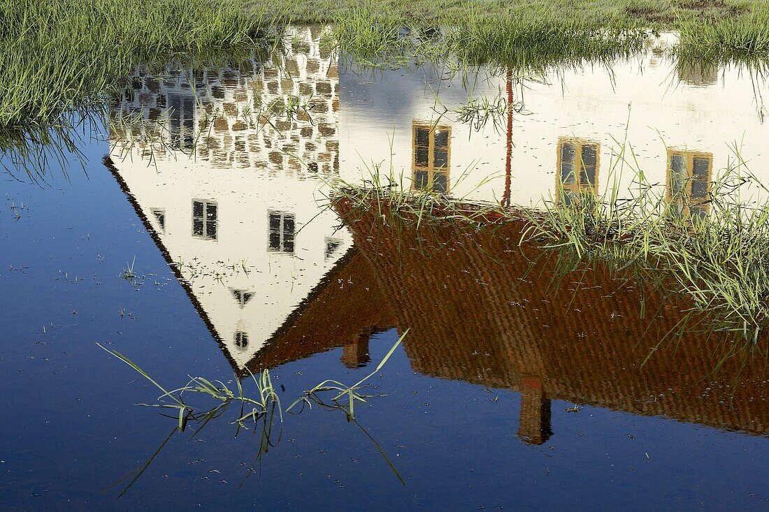 Reflection ofHovdala castle in a lake, Hässleholm, Skåne, Sweden
