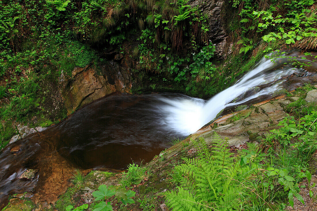 Basin eroded by the water, Allerheiligen waterfall, Black Forest, Baden-Württemberg, Germany, Europe