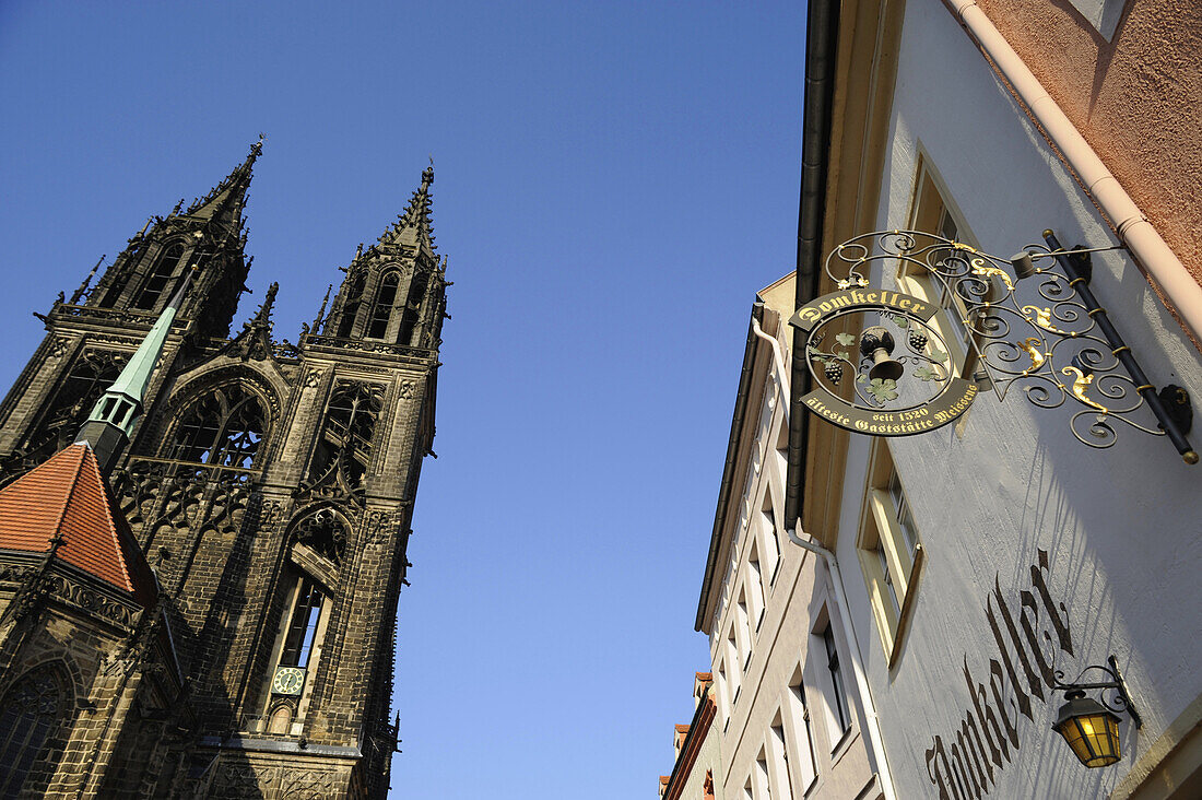 Meissen cathedral and Domkeller at the old town, Meissen, Saxony, Germany, Europe