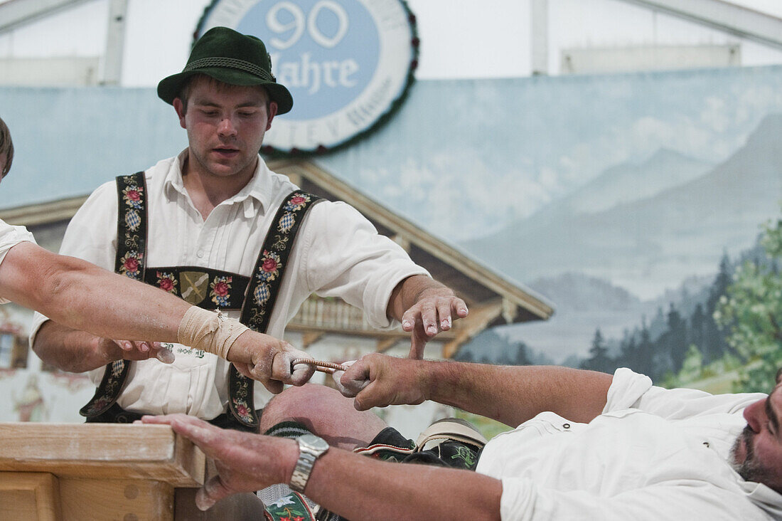 Competition, Alpine Finger Wrestling Championship, Antdorf, Upper Bavaria, Germany