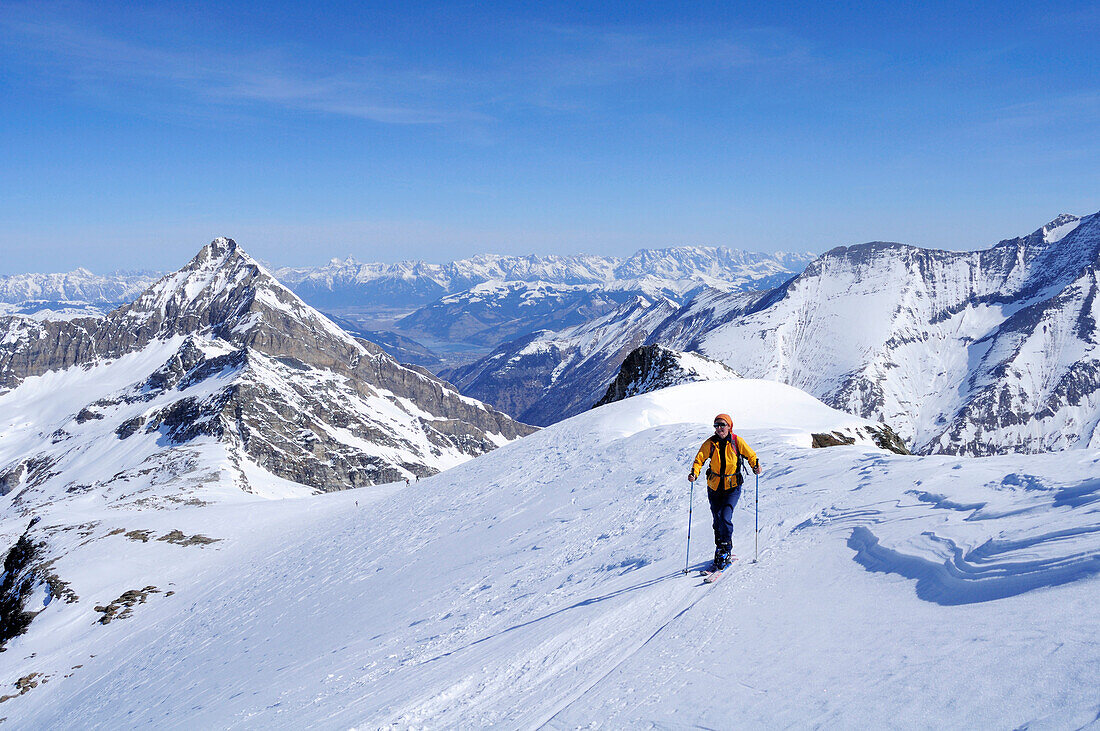 Skitourgeherin steigt zur Hocheisspitze auf, Granatspitzgruppe, Hohe Tauern, Salzburg, Österreich