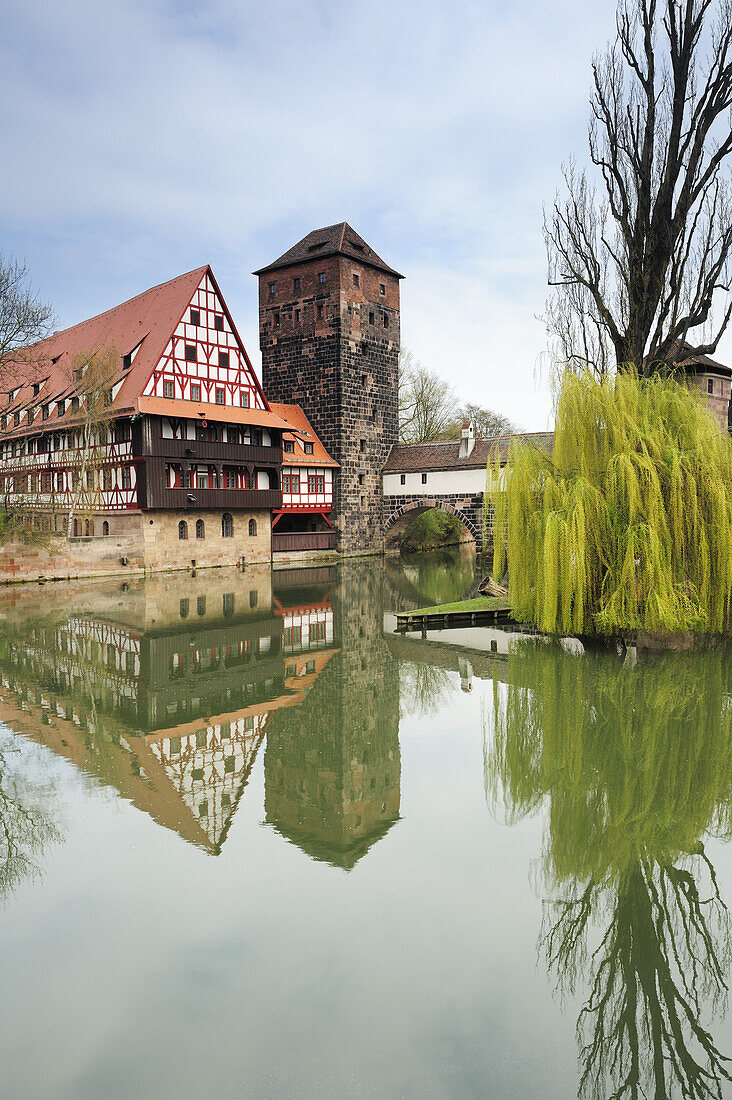 Weinstadel, winestore, water tower and the river Pegnitz, Nuremberg, Bavaria, Germany