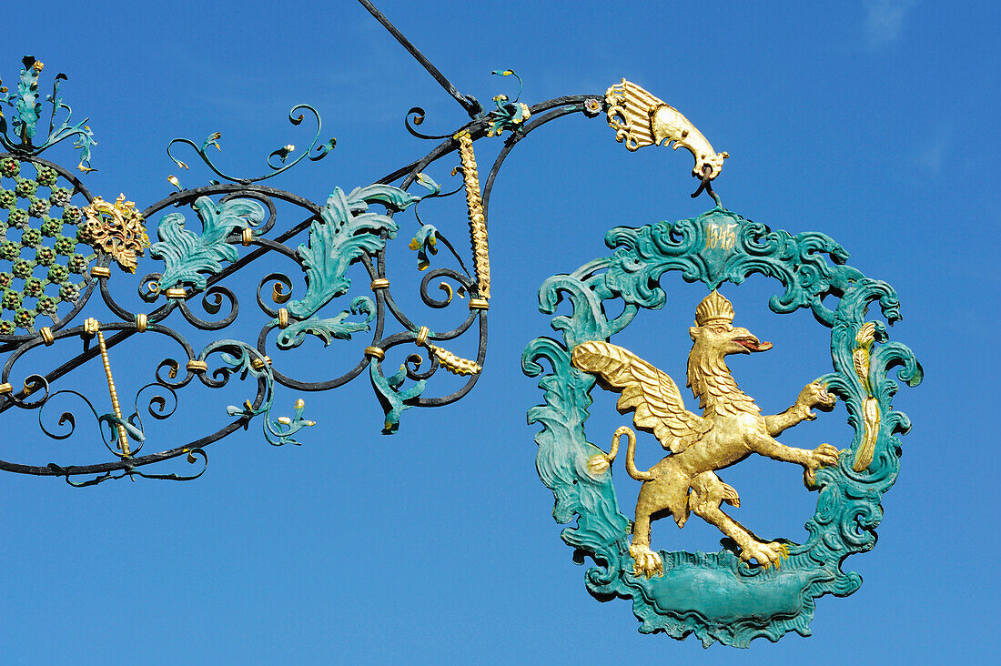 Wrought iron guild sign, Dinkelbuehl, Bavaria, Germany