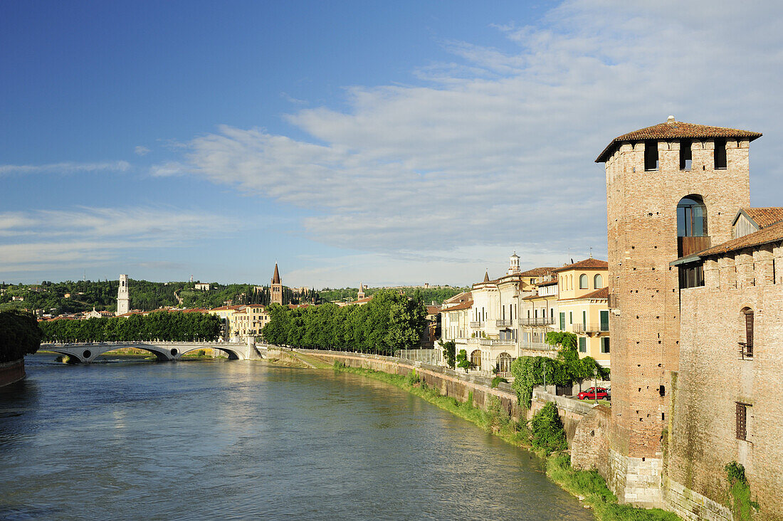 View from the Scaligero bridge, UNESCO World Heritage Site, Verona, Venetia, Italy