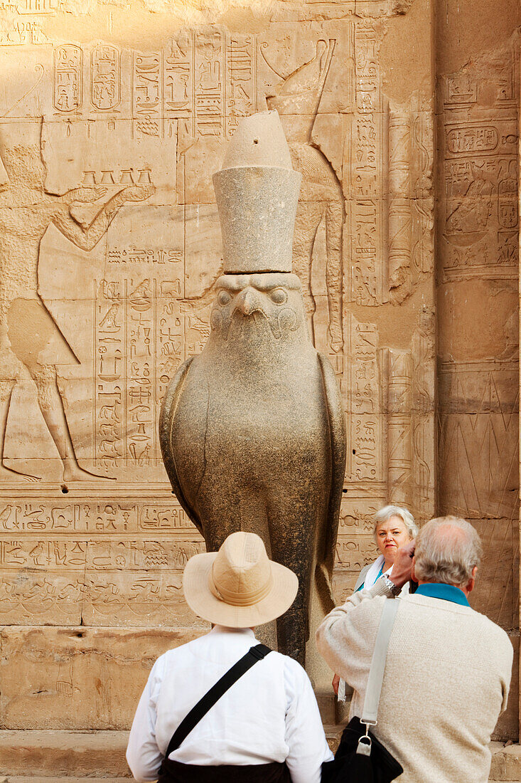 Statue of Horus in the courtyard of the temple of Horus, Edfu, Egypt, Africa