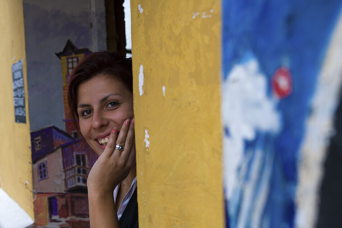 Friendly waitress, Valparaiso, Chile, South America, America