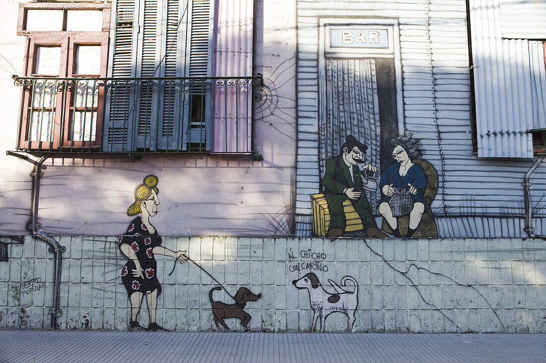 Hausfassade mit Wandgemälde im La Boca Hafenviertel, Buenos Aires, Argentinien, Südamerika, Amerika