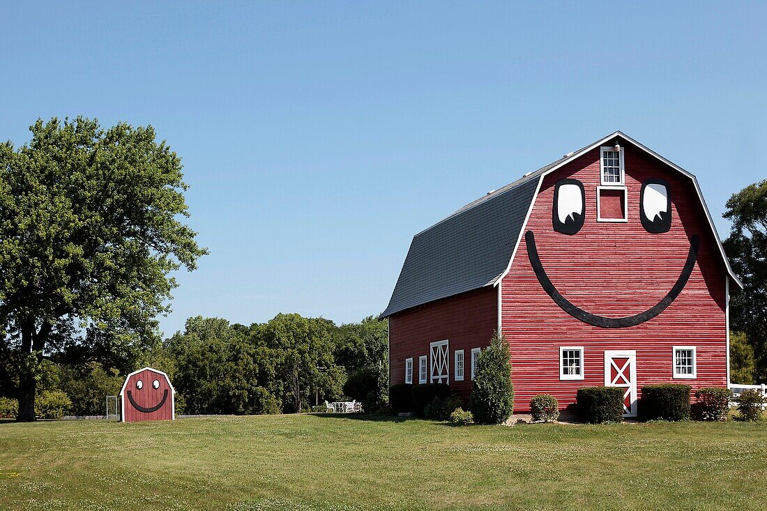 Smiley face barn with smaller shed in Southern Wisconsin