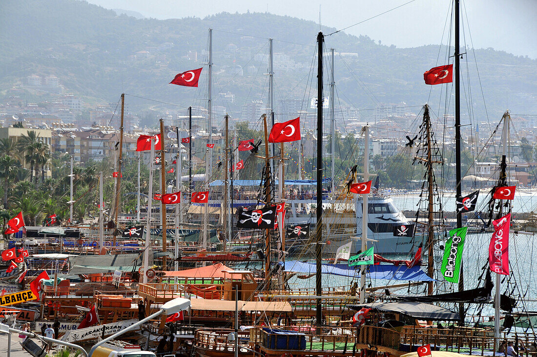 Ships in the harbour of Alanya, south coast, Anatolia, Turkey