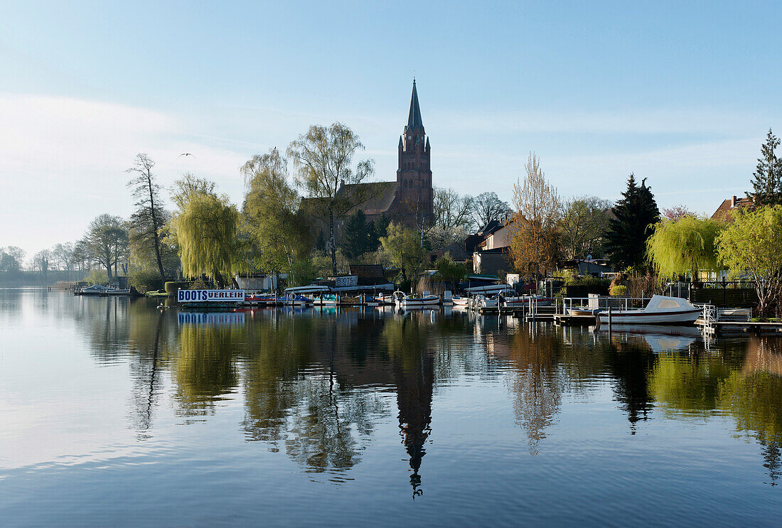 St. Mary's Church at the lake in Roebel, Mecklenburg lake District, Mecklenburg-Western Pomerania, Germany