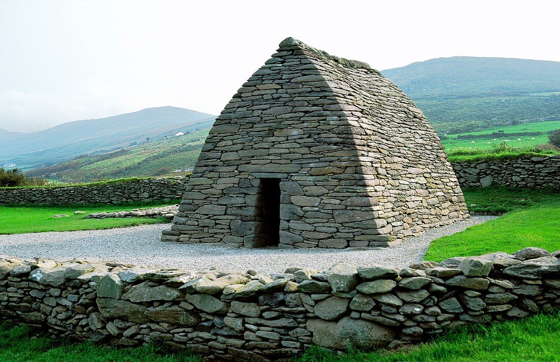 Exterior of Gallarus Early Irish Celtic Christian oratory Dingle Peninsula, County Kerry, Ireland Dry stone corbelling
