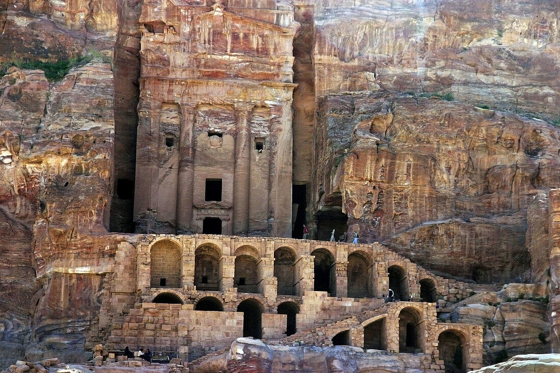 Urn Tomb, Nabataean royal stone tombs carved into the rock, Petra. Jordan