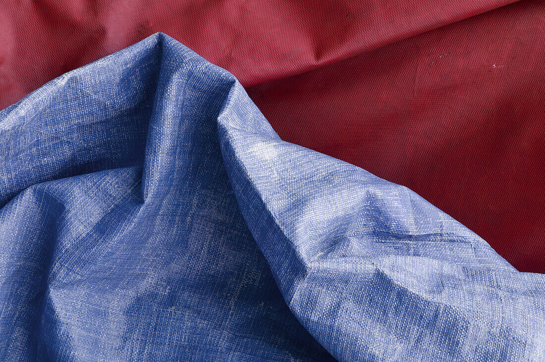 Red and blue tarpaulins