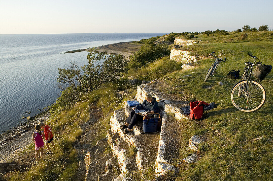 Woman and children with bikes on outing