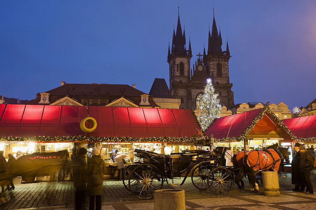 Tyn Cathedral in Old Town Square during Christmas time, Prague, Czech Republic
