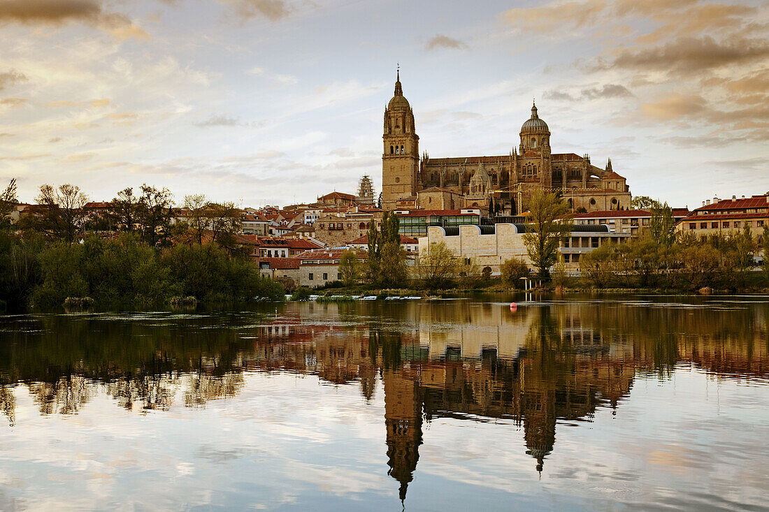 Tormes river and cathedral, Salamanca. Castilla-Leon, Spain