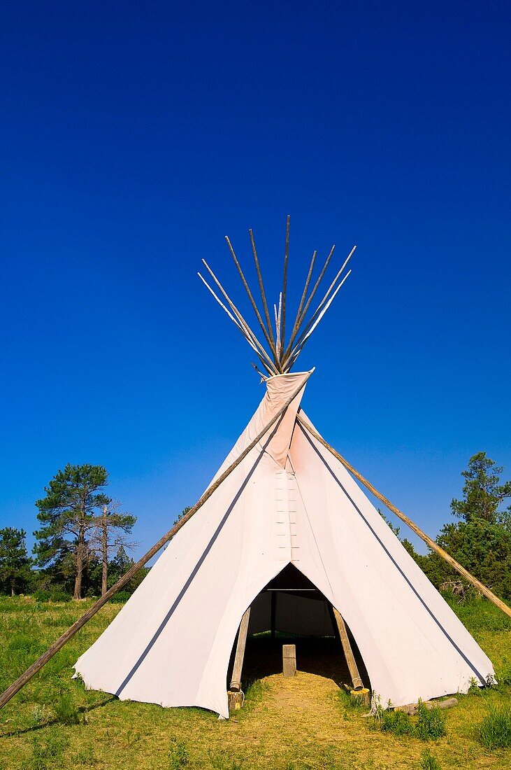 Teepee, Site of American Indian Sundance on the Summer Solstice, Black Hills Wild Horse Sanctuary, near Hot Springs, Black Hills, South Dakota USA