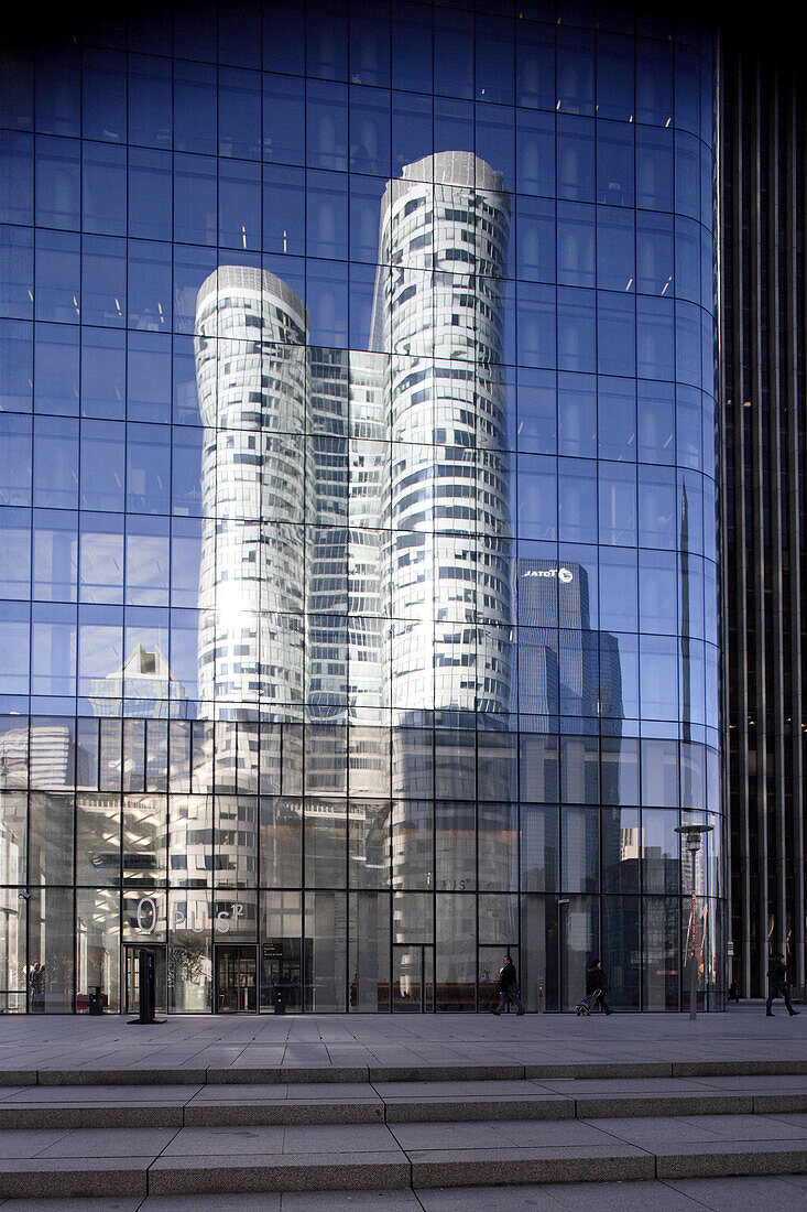 The reflection of Coeur Defense in the Opus 12 building, La Defense, Paris. France