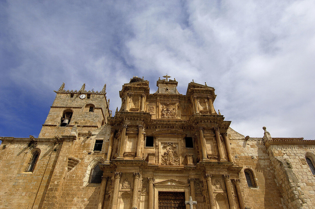 Baroque façade of the Church of the Assumption, Gumiel de Izan. Burgos province, Castilla-Leon, Spain