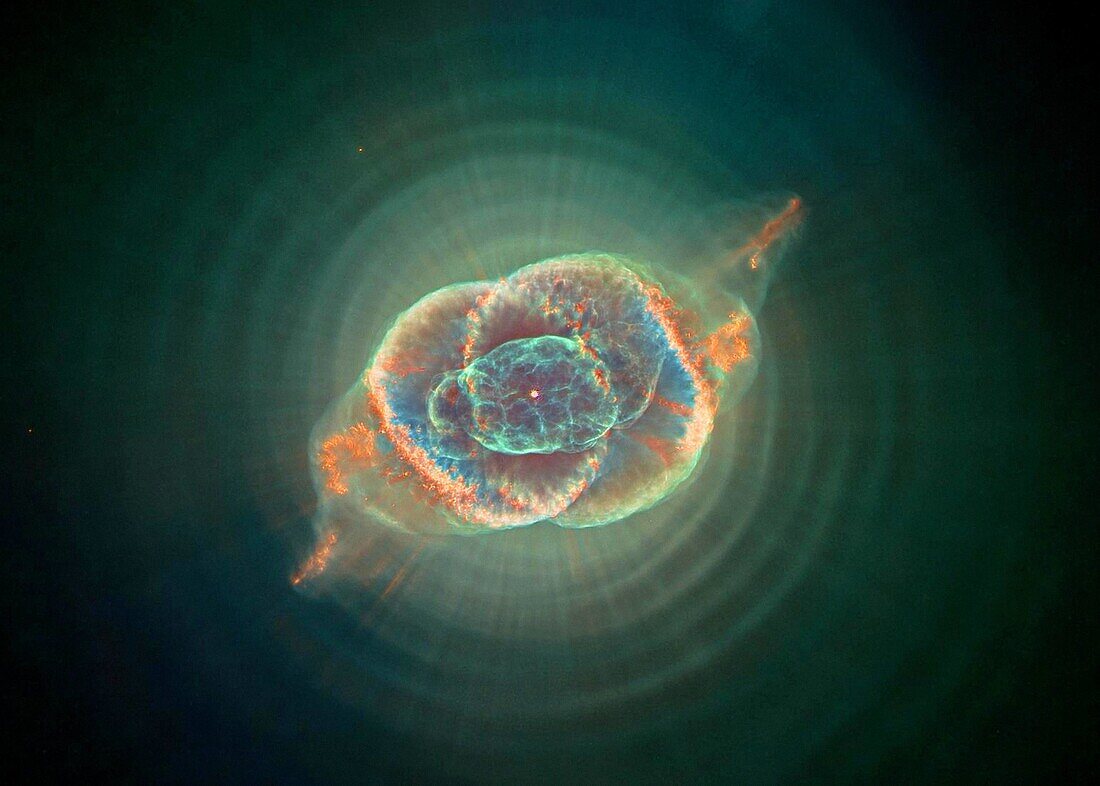 Staring across interstellar space, the alluring Cat´s Eye Nebula lies 3,000 light-years from Earth  The Cat´s Eye NGC 6543 represents a brief, yet glorious, phase in the life of a sun-like star  This nebula´s dying central star may have produced the simpl