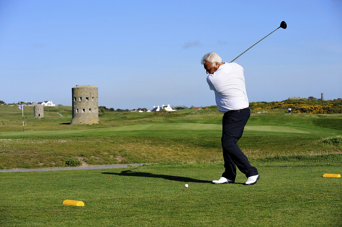 Golfer in Guernsey, Channel Islands, UK