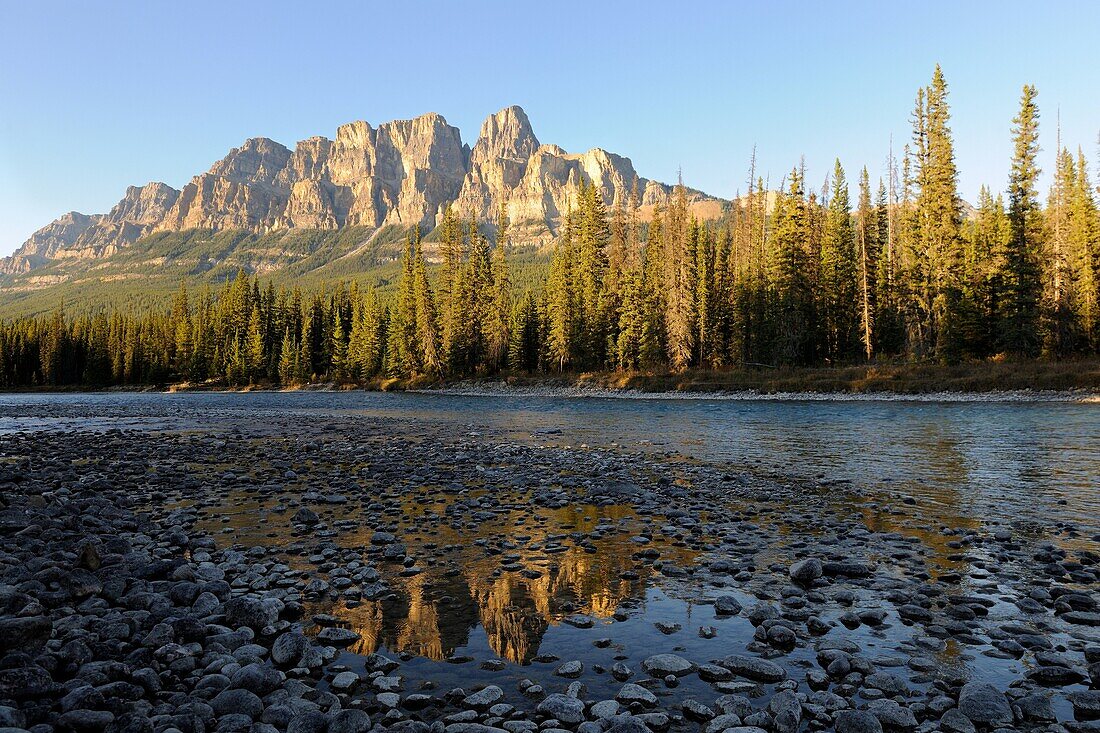 Castle Mountain and the Bow River, Banff National Park, Rocky Mountains, Alberta, Canada