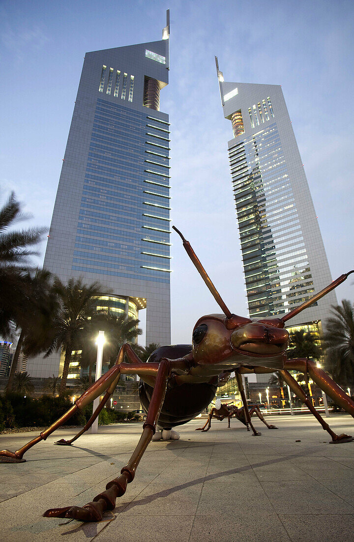 Emirates Towers in Dubai at dusk, UNITED ARABIAN EMIRATES