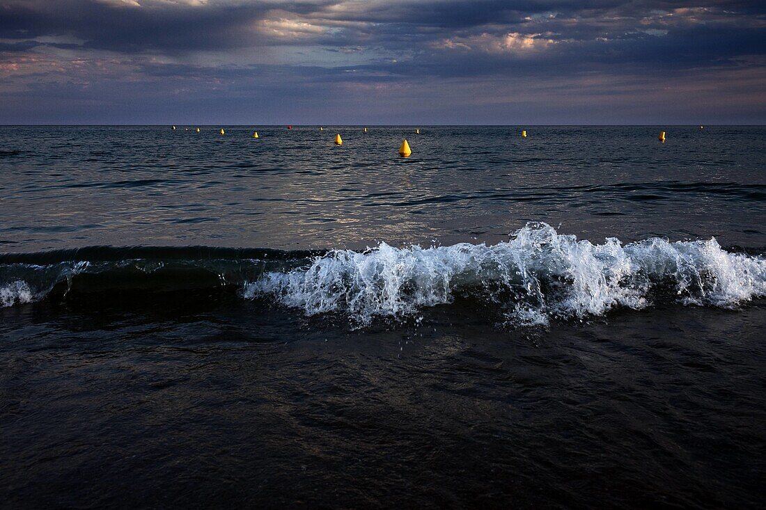 Ocean waves at sunset  Mediterranean Sea