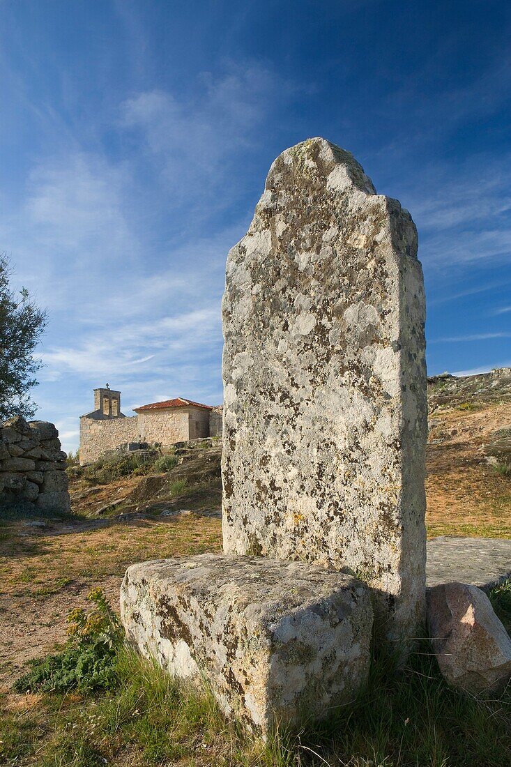 Tomb and ruins of the castle church, in the Historic Village of Castelo Mendo, in Beira Alta of Guarda District  Portugal