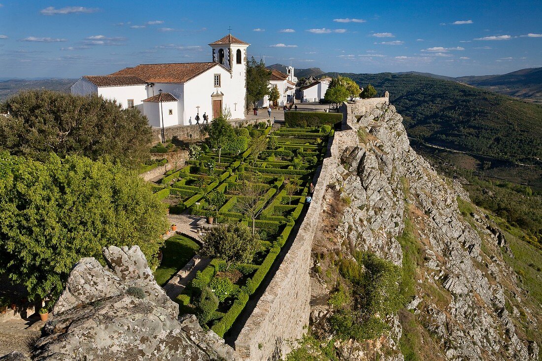 View of Igreja de Nossa Senhora da Estrela from the Marvao castle  Village of Marvao, reputed to be the most beautiful town of Portugal, in Portalegre district  Alentejo region  Portugal