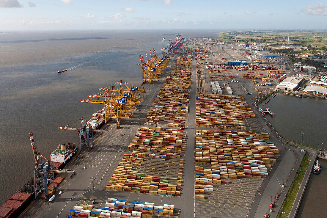 Luftaufnahme Containerhafen, Bremerhaven, Niedersachsen, Deutschland