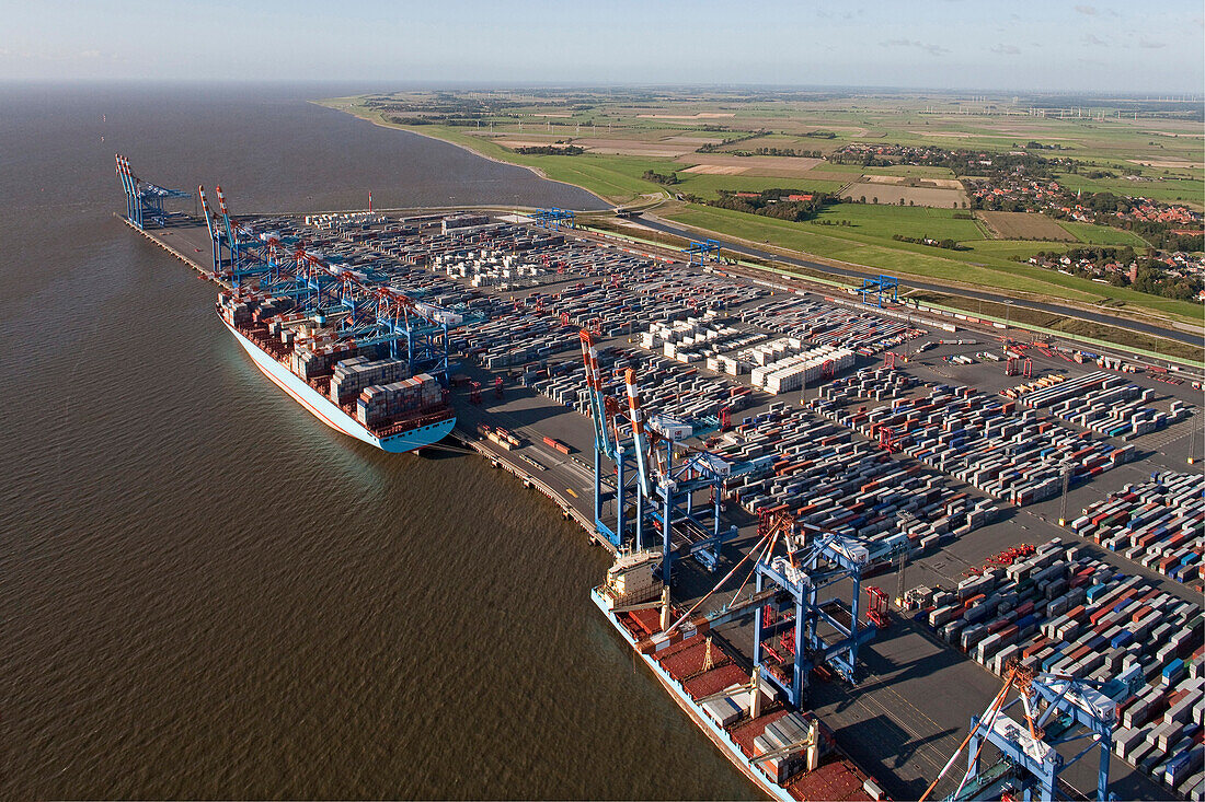Aerial shot, container port, Bremerhaven, Lower Saxony, Germany