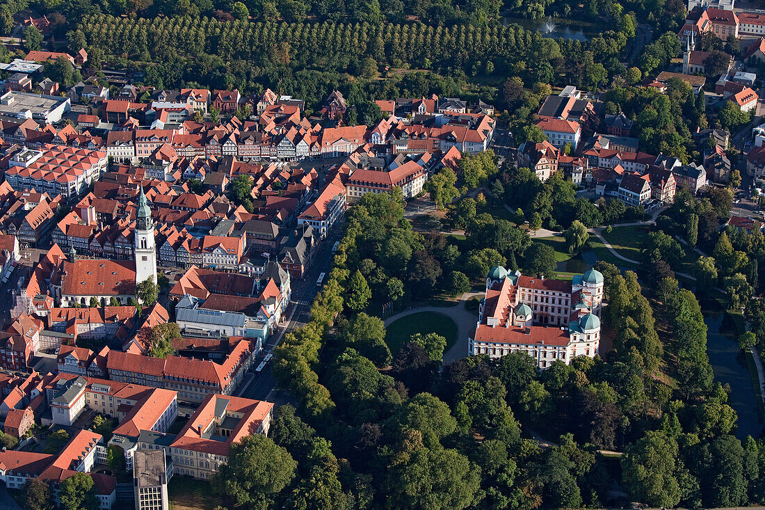 Aerial view of the old town of Celle with castle and grounds, Celle, Lower Saxony, northern Germany