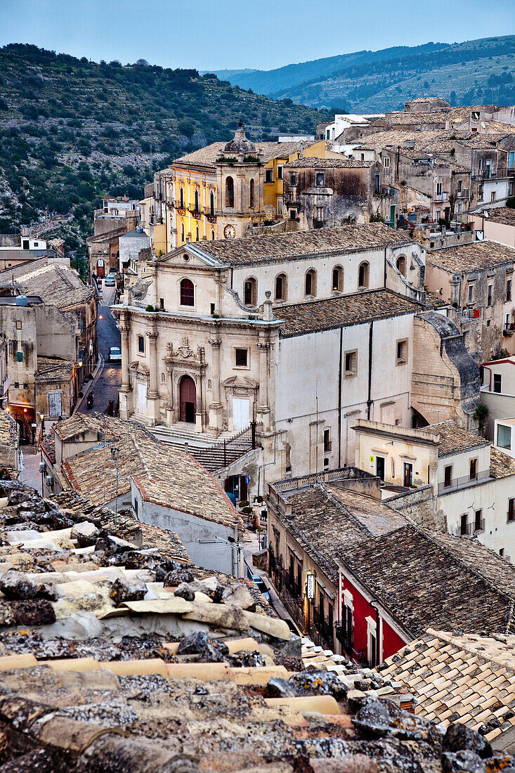 View from Santa Maria delle Scale towards Ragusa Ibla, Ragusa, Sicily, Italy