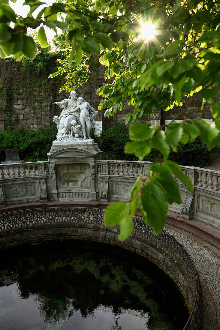 Sculpture at the Donauquelle, Donau Springs near Fürstenberg castle, Donaueschingen, Black Forest, Danube river, Baden-Württemberg, Germany