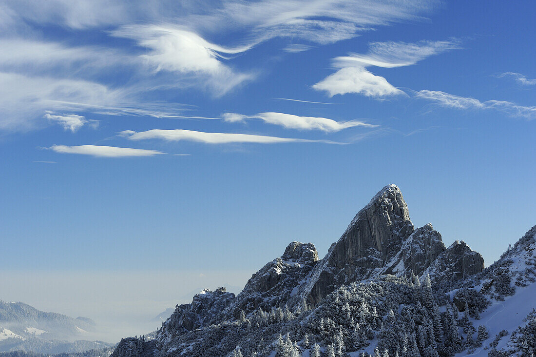 Clouds above Ruchenkoepfe, Rotwand, Spitzing area, Bavarian Pre-Alps, Bavarian Alps mountain range, Upper Bavaria, Bavaria, Germany
