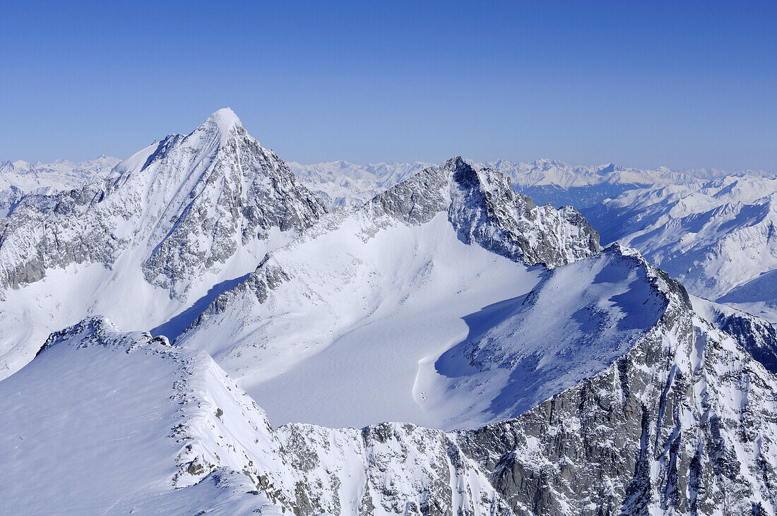 View towards Hochgall and Wildgall, Magerstein, Rieserferner range, South Tyrol, Italy