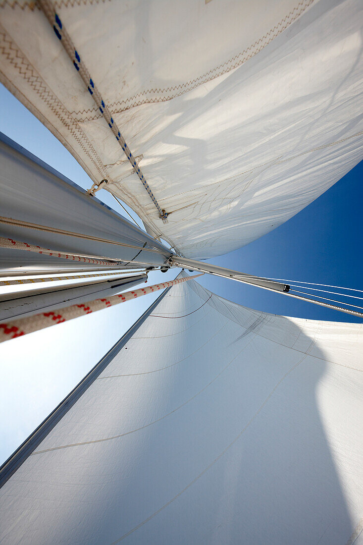 Low angle view at sails of a sailing boat, Croatia, Europe