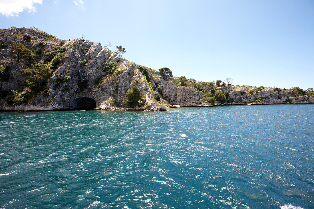 Rocky coast with submarine harbour, Croatia, Europe