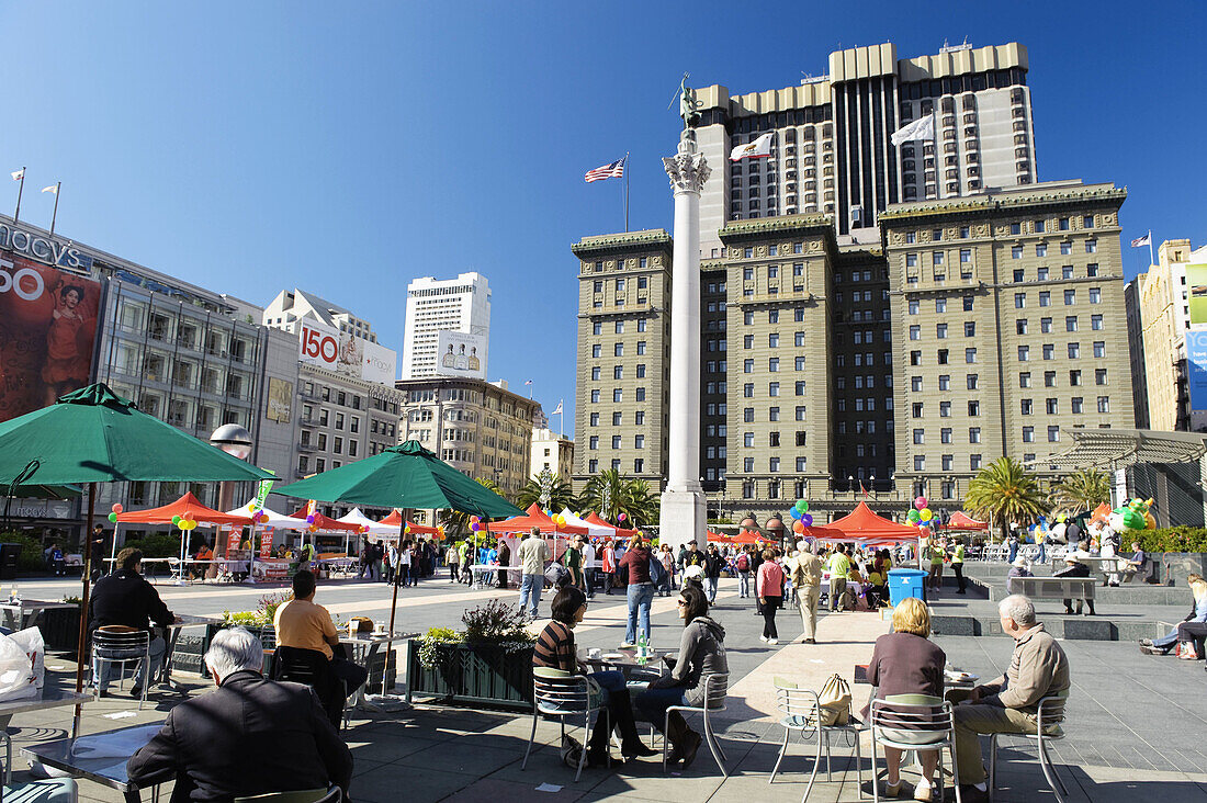 Usa, California, San Francisco, Outdoor Cafes on Union Square