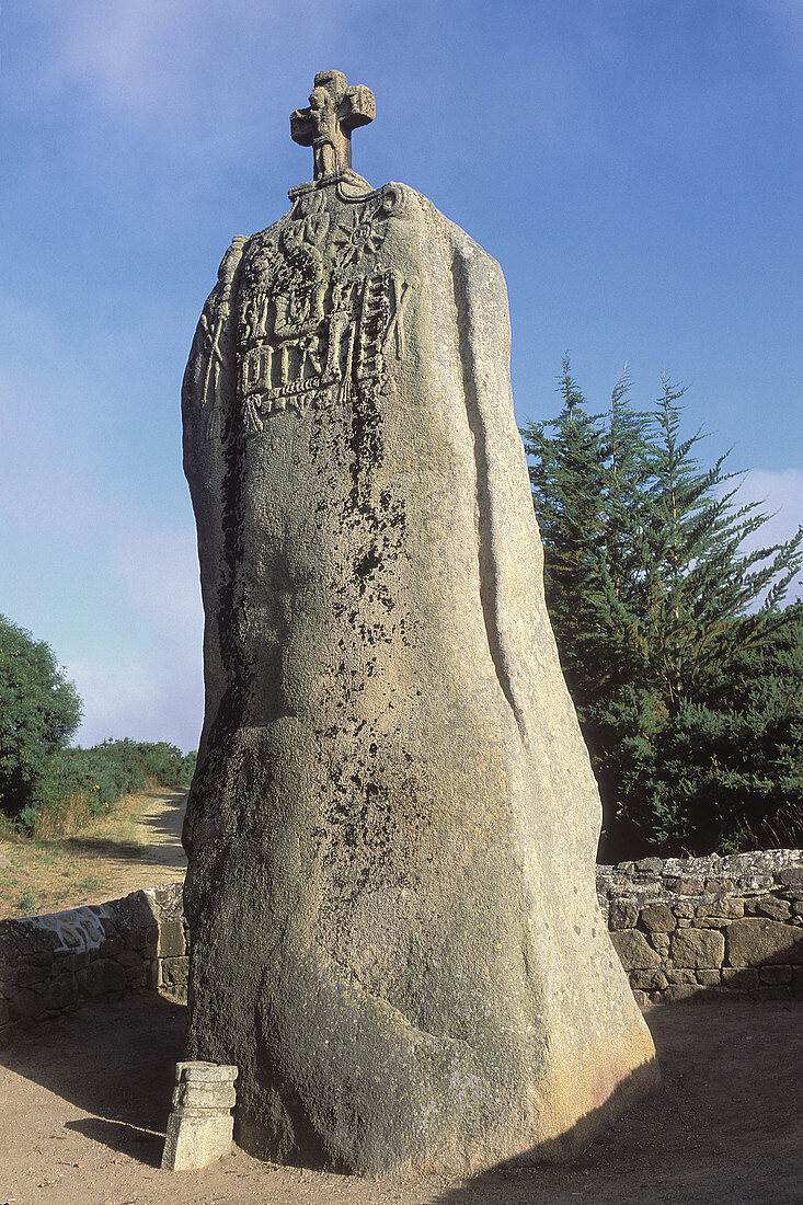 Christianized menhir of Saint-Uzec. Côtes-d´Armor, Bretagne, France