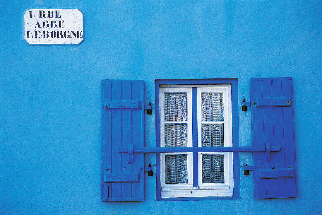 Blue house in town, Île de Sein. Finistere, Bretagne, France