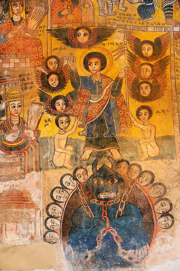 Ethiopia, Tigray, Gheralta cluster, Abreha Atsbeha church, Jesus raising Adam and Eve