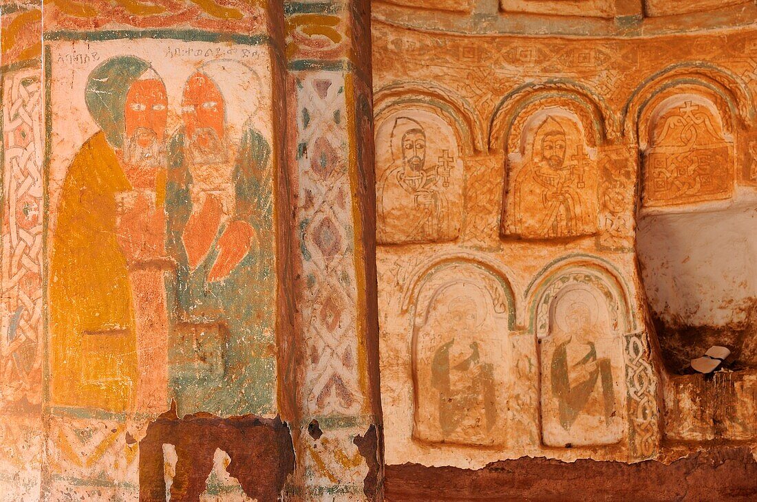 Ethiopia, Tigray, Hawsien region, Gheralta cluster, Church of Abuna Abraham also called Debre Tsion, Monks chatting