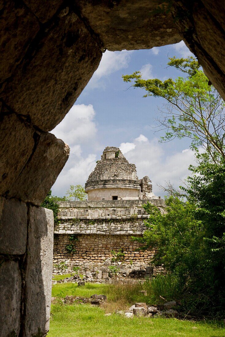 El Caracol observatory seen from the Nunnery in Chichen Itza, Mexico