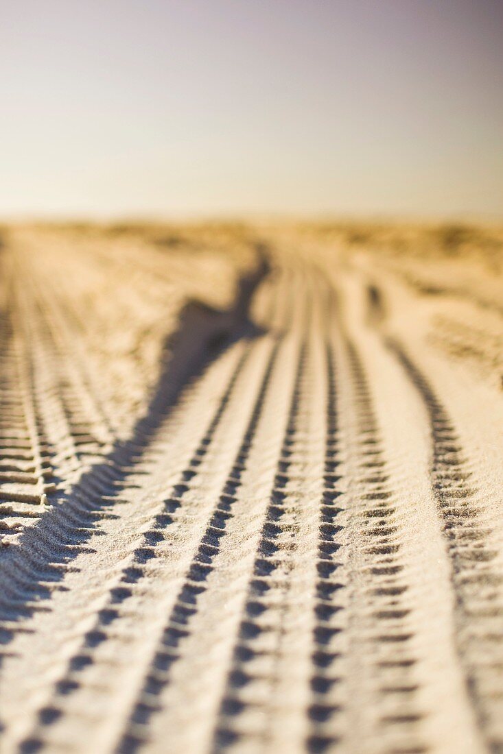 Close up of tire tracks in the sand  Tyre tread marks
