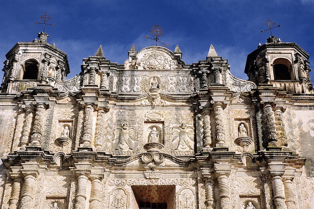 Intricate baroque facade of the Santo Domingo Church in San Cristobal de las Casas, Chiapas, Mexico