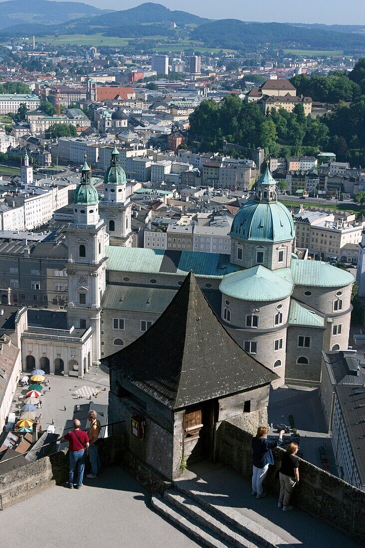 Low aerial view of Salzburg from Hohensalzburg fortress  Austria