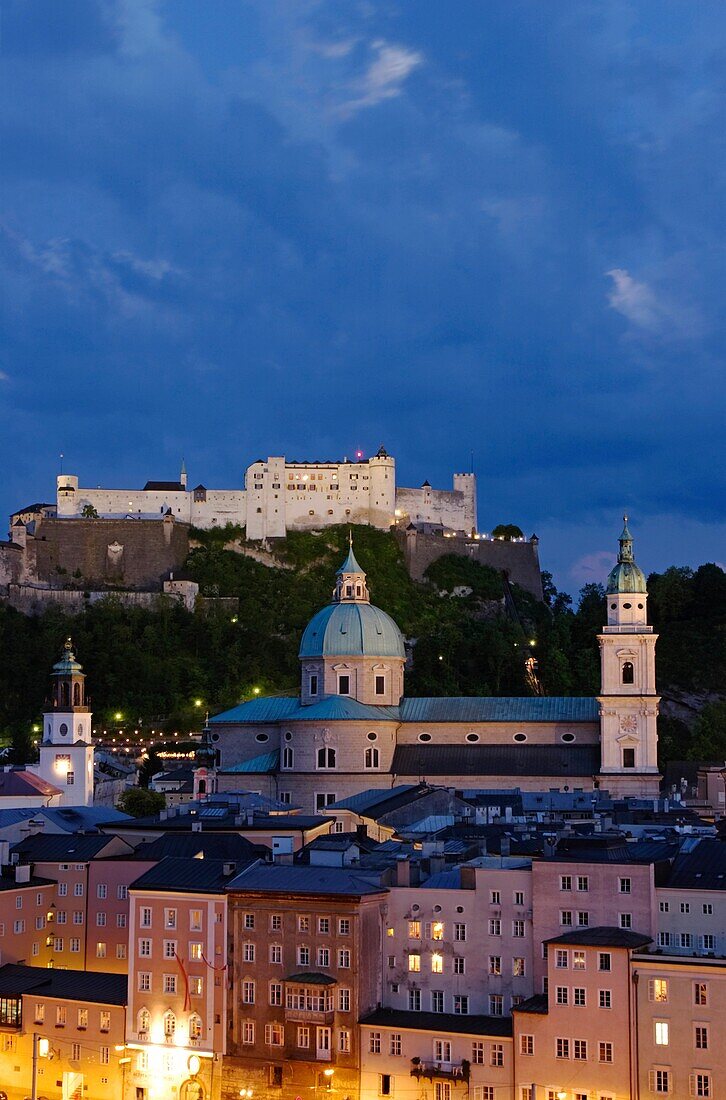 View from Kapuzinerberg mountain towards the old town of Salzburg  Austria