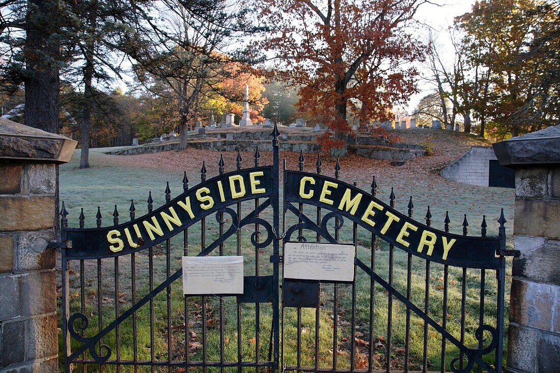 Sunnyside Cemetery during the autumn months  Located in the historical district of Bennington, New Hampshire USA which is part of scenic New England